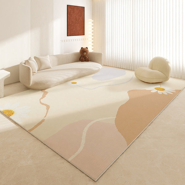Tapis Rectangulaire Nouveau Style Chinois Abstrait Crème – Salon