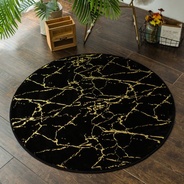 Tapis Rond Velours Veinures Dorées – Luxe Nordique