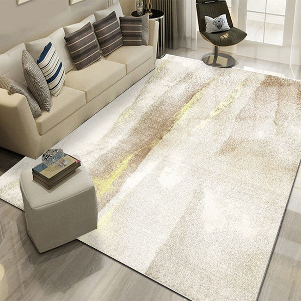 Tapis Luxe Grand Format Beige & Doré – Salon & Bureau Haut de Gamme