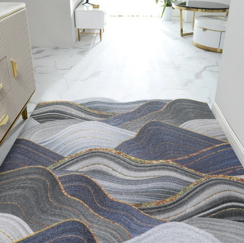 Tapis PVC Vinyle Motif Marbre Bleu Marine – Salon & Cuisine