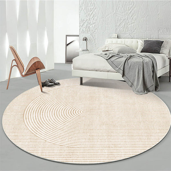 Tapis Rond Luxe Léger Géométrique Abstrait – Beige et Doré