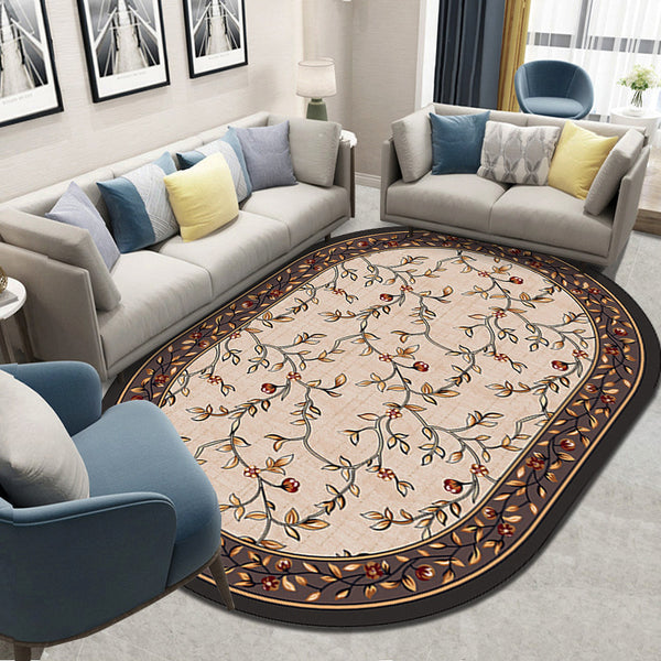 Tapis Ovale Floral Persan Rétro Velours Cristal Salon Luxe