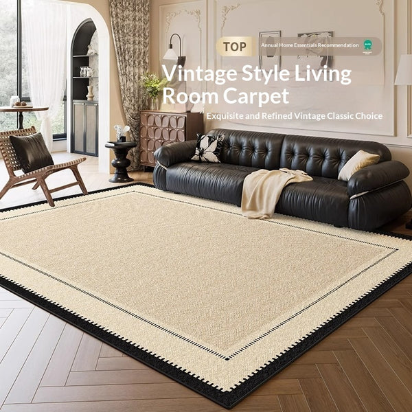 Tapis Rectangulaire Rétro Français Beige Bordure – Salon