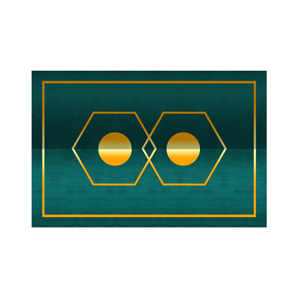 Tapis Luxe Velours Vert Émeraude Bordure Dorée Salon Moderne