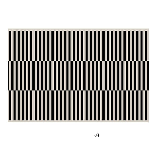 Tapis Rectangulaire Velours Vison Rayé Noir et Blanc Épais