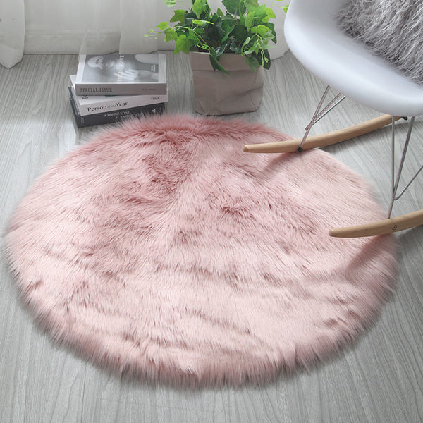 Tapis Rond Fourrure Synthétique Uni Moelleux Salon Chambre