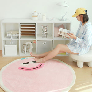 Tapis Rond Imitation Cachemire Motif Smiley Rose – Chambre & Salon