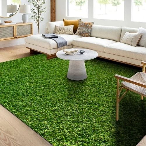 Tapis de Chambre | Enfant Herbe Verte Terrain Football - Tapinna® Vert / Rectangulaire / 40x60cm (16x24 Pouces)