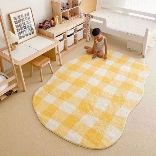 Tapis de Chambre | Enfant Poil Ras Motif Rayé - Tapinna® Jaune / Irrégulier / 60x90cm