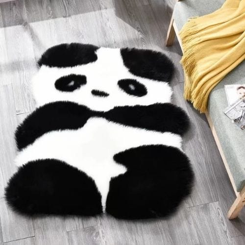 Tapis de Chambre | Kilim Moderne Poil long Forme Panda - Tapinna® Noir et Blanc / Animal / 60x90cm