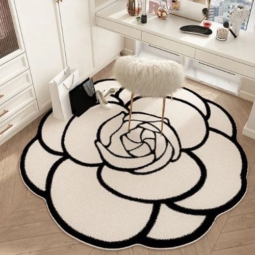 Tapis de Chambre | Moderne Oriental Forme Fleur - Tapinna® Beige/Crème Noir et Blanc / Fleur / 60x60cm