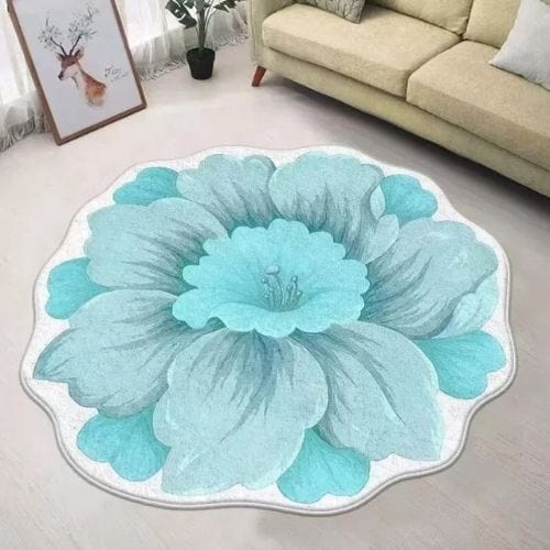 Tapis de Chambre | Moderne Poil Ras Forme Fleur - Tapinna® Turquoise / Fleur / Diamètre 80cm