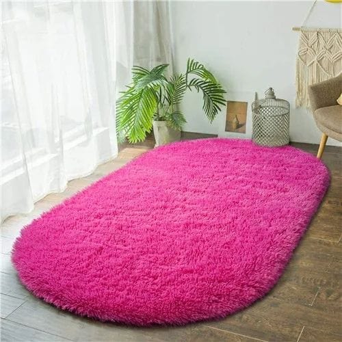 Tapis de Chambre | Shaggy Uni Moderne Luxe Poil Long - Tapinna® Rose / Ovale / 40x60cm