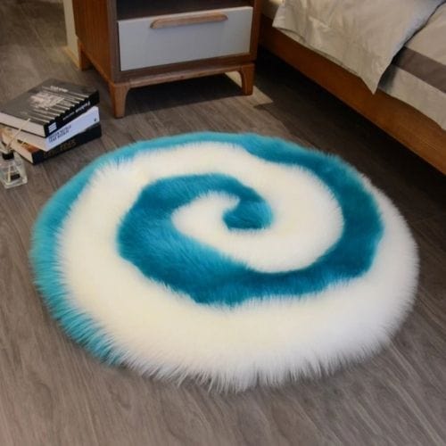 Tapis de Chambre | Shaggy Uni Persan Poil Long - Tapinna® Bleu / Rond / 40x40cm (15.75x15.75 Pouces)