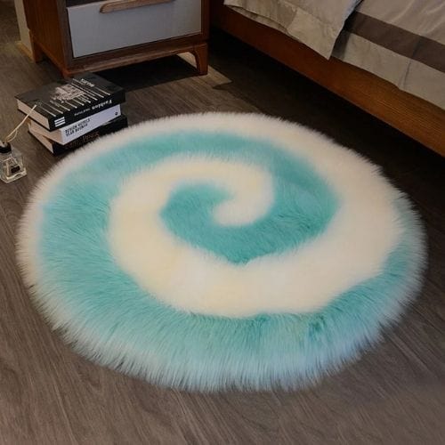 Tapis de Chambre | Shaggy Uni Persan Poil Long - Tapinna® Turquoise / Rond / 40x40cm (15.75x15.75 Pouces)
