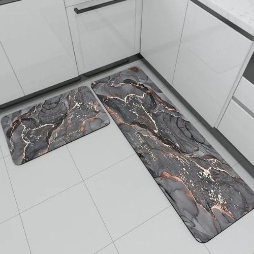 Tapis de Cuisine | Haute Qualité Abstrait Marbre - Tapinna® Doré Gris / Rectangulaire / 45x70cm (1 Pièce)