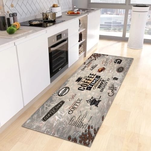 Tapis de Cuisine | Kilim Motif Café - Tapinna® Gris / Rectangulaire / 40x60cm
