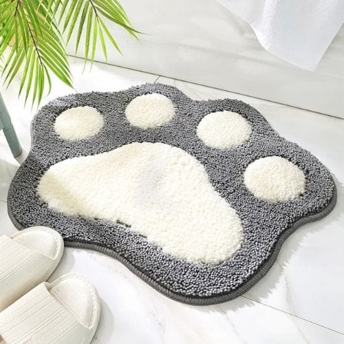 Tapis de Douche | Persan Poil Ras Forme Pied Chat - Tapinna® Gris / Animal / 45x60cm