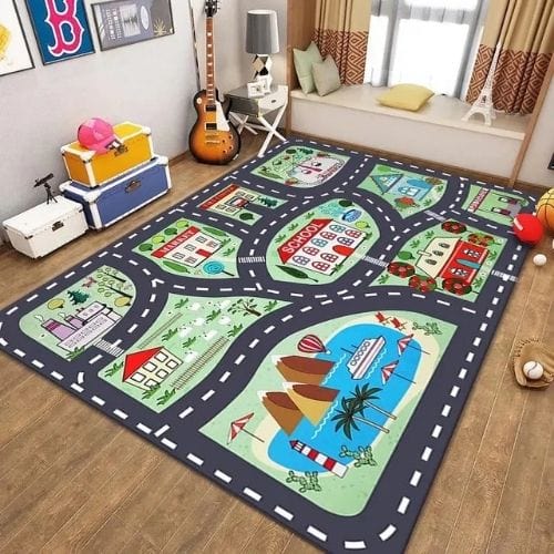 Tapis de Jeu | Route Moderne Enfant - Tapinna® Coloré / Rectangulaire / 50x80cm (19.6x31.5 Pouces)