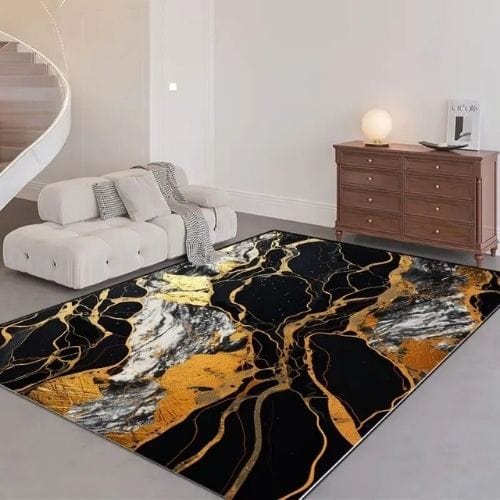Tapis de Salon | Kilim Moderne Luxe Design Marbre - Tapinna® Doré Gris / Rectangulaire / 60x90cm (Paillasson)
