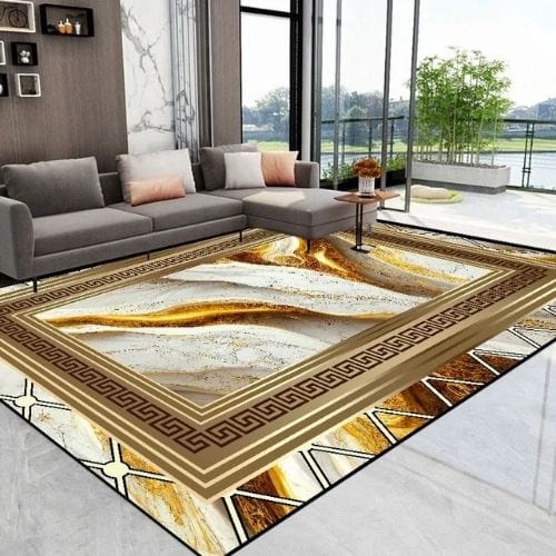 Tapis de Salon | Luxe Européen Marbre Abstrait Doré - Tapinna® Doré Marron / Rectangulaire / 60x90cm (Paillasson)