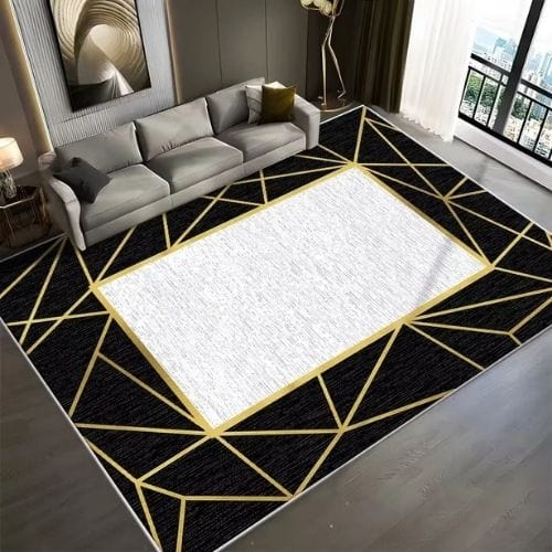 Tapis de Salon | Luxe - Tapinna® Doré Noir et Blanc / Rectangulaire / 60x90cm (Paillasson)