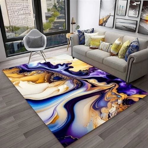 Tapis de Salon | Moderne Abstrait Marbre Illusion 3D - Tapinna® Doré Coloré / Rectangulaire / 40x60cm