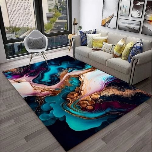 Tapis de Salon | Moderne Abstrait Marbre Illusion 3D - Tapinna® Doré Coloré / Rectangulaire / 40x60cm