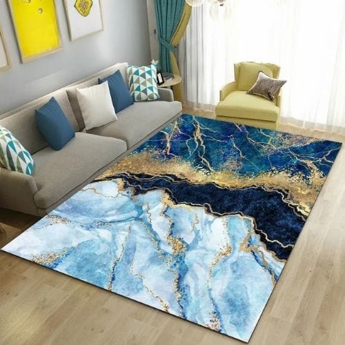 Tapis de Salon | Moderne Abstrait Marbre - Tapinna® Doré Bleu / Rectangulaire / 40x60cm