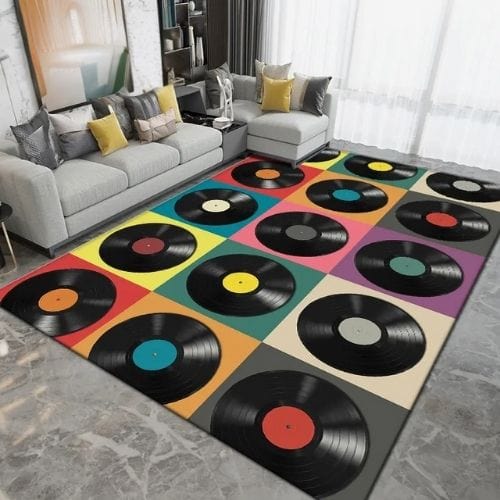Tapis de Salon | Moderne Forme Disque Vinyle Vintage - Tapinna® Coloré / Rectangulaire / 40x60cm