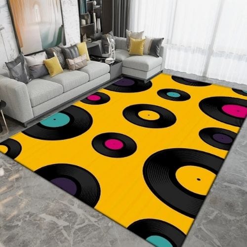 Tapis de Salon | Moderne Forme Disque Vinyle Vintage - Tapinna® Jaune / Rectangulaire / 40x60cm