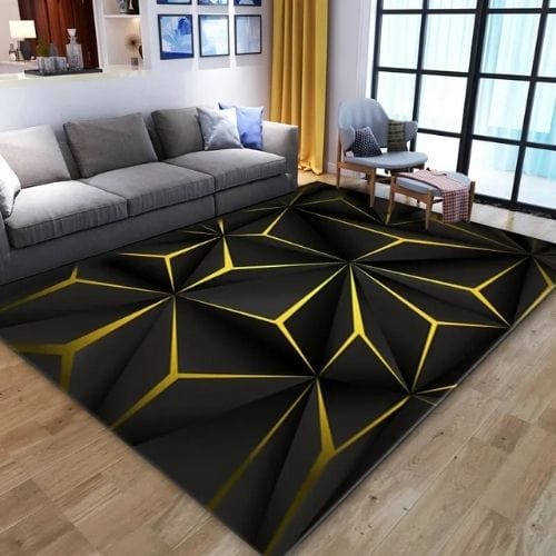 Tapis de Salon | Moderne Illusion Vortex 3D - Tapinna® Noir Jaune / Rectangulaire / 40x60cm (16x24 Pouces)