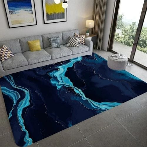 Tapis de Salon | Moderne Luxe Marbre Abstrait - Tapinna® Bleu / Rectangulaire / 40x60cm (16x24 Pouces)