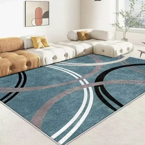 Tapis de Salon | Moderne Luxe Scandinave Poil Ras - Tapinna® Bleu Gris / Rectangulaire / 60x90cm (Paillasson)
