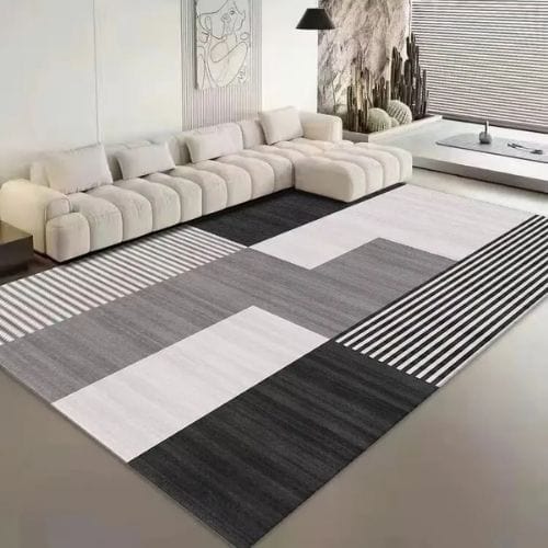 Tapis de Salon | Moderne Minimaliste - Tapinna® Noir et Blanc / Rectangulaire / 50x80cm (Petit Tapis)