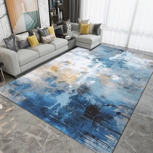 Tapis de Salon | Moderne Scandinave Persan - Tapinna® Doré Bleu / Rectangulaire / 60x90cm (23.6x35.4 Pouces)