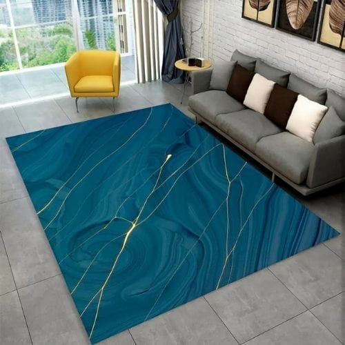 Tapis de Salon | Scandinave Moderne Européen Marbre - Tapinna® Doré Bleu / Rectangulaire / 40x60cm (15x23 Pouces)