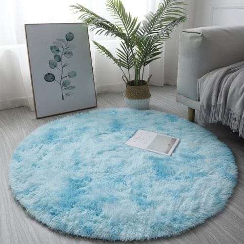 Tapis de Salon | Shaggy Uni Moderne Kilim Bohème - Tapinna® Turquoise / Rond / Diamètre 60cm