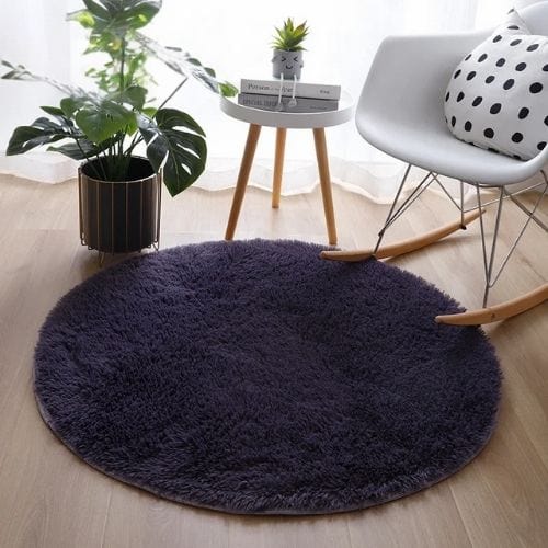 Tapis de Salon | Shaggy Uni Moderne Scandinave - Tapinna® Noir / Rond / Diamètre 60cm