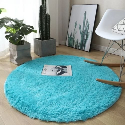 Tapis de Salon | Shaggy Uni Moderne Scandinave - Tapinna® Turquoise / Rond / Diamètre 60cm
