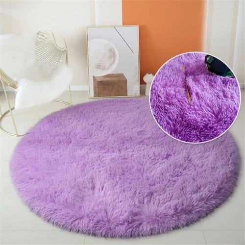 Tapis de Salon | Shaggy Uni Moderne Scandinave - Tapinna® Violet / Rond / Diamètre 60cm