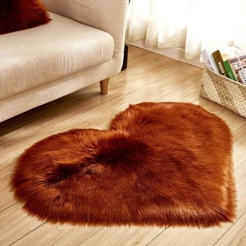 Tapis de Salon | Shaggy Uni Poil Long Forme Cœur - Tapinna® Marron / Cœur / 30x40cm