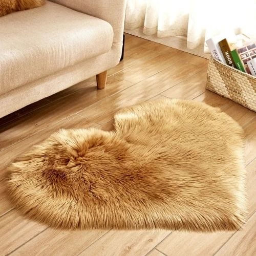 Tapis de Salon | Shaggy Uni Poil Long Forme Cœur - Tapinna® Marron / Cœur / 30x40cm