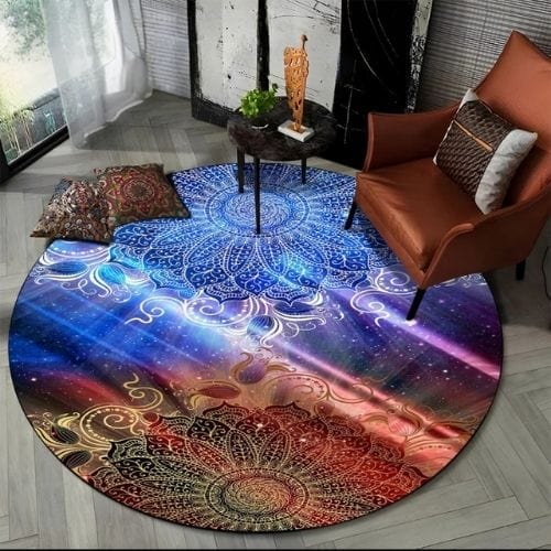 Tapis de Sol | Bohème Moderne Méditation 3D Mandala - Tapinna® Coloré / Rond / Diamètre 60cm
