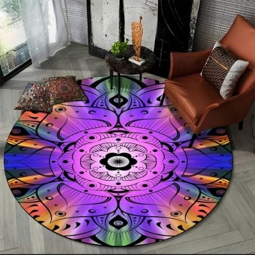 Tapis de Sol | Bohème Moderne Méditation 3D Mandala - Tapinna® Coloré / Rond / Diamètre 60cm