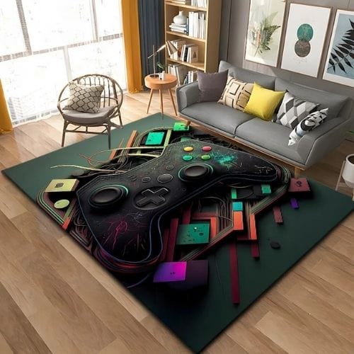 Tapis de Sol | Gamer 3D Moderne Manette Jeu - Tapinna® Coloré / Rectangulaire / 40x60cm (16x24 Pouces)