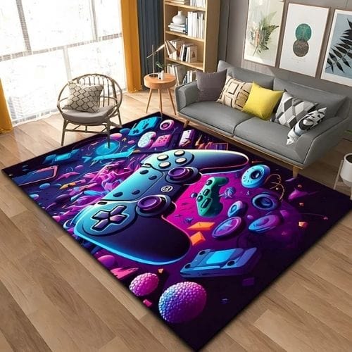 Tapis de Sol | Gamer 3D Moderne Manette Jeu - Tapinna® Coloré / Rectangulaire / 40x60cm (16x24 Pouces)