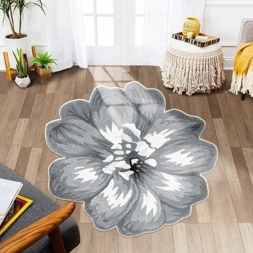 Tapis de Sol | Kilim Moderne Poil Ras Forme Fleur - Tapinna® Gris / Fleur / 80x80cm