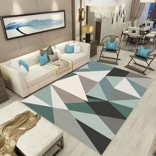 Tapis de Sol | Luxe Scandinave Graphique Marbre - Tapinna® Bleu / Rectangulaire / 50x80cm