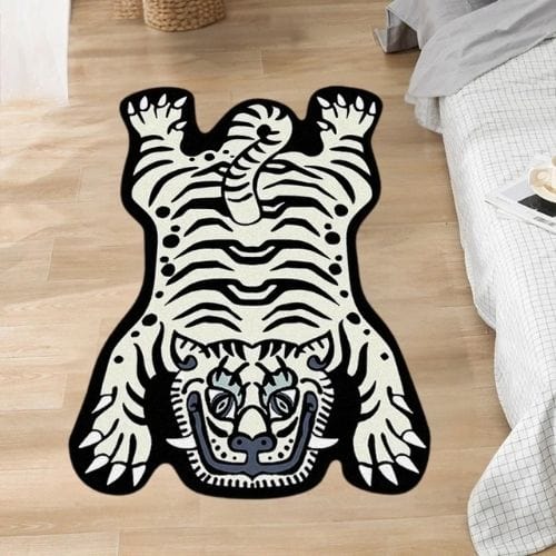 Tapis de Sol | Moderne Kilim Luxe Forme Tigre - Tapinna® Noir et Blanc / Animal / 50x80cm
